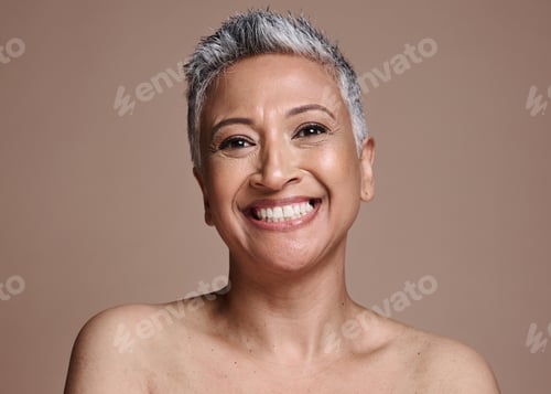 Preview: Portrait, cosmetics and senior woman with skincare, for natural beauty, wellness and confident agai