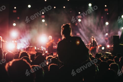 Preview: Silhouette of a woman with raised hands on a concert