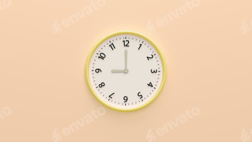 Preview: White wall clock on pastel color background. 9 o'clock, 3d render