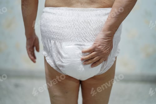 Preview: Asian senior woman patient wearing incontinence diaper.