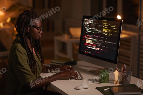 Preview: Female African-American IT Developer Writing Code