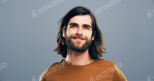 Preview: Proud, portrait and man with smile, studio and positive mindset for career growth, creative and bus