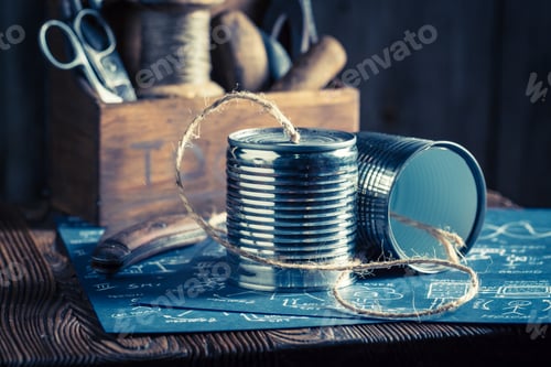 Preview: Homemade analog telephone made of cans and string