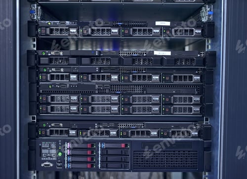 Preview: Cropped shot of the inside of a computer with all of its wiring located in a server room