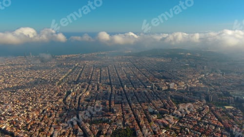 Preview: Barcelona City above the clouds and fog, Eixample residential famous urban grid