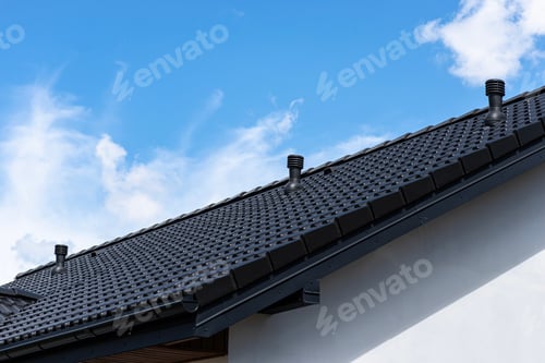 Preview: Black concrete roof tiles with ventilation vents