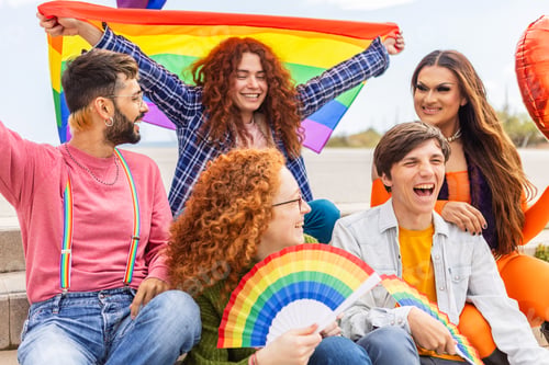 Preview: LGBT community people celebrating gay pride month together outdoors.