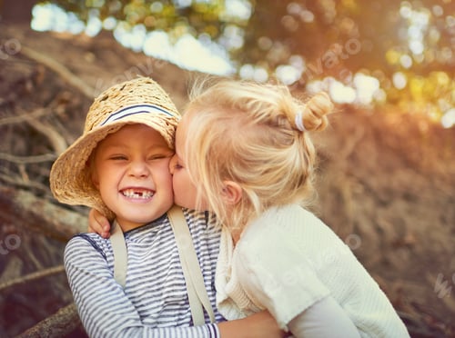 Preview: Shot of two little children playing together outdoors