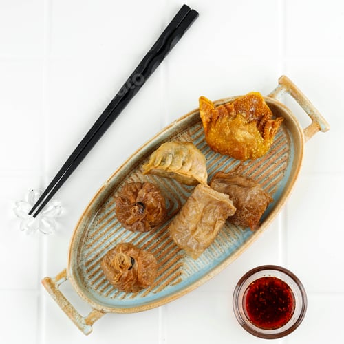 Fried Dumplings and Wontons Served with Spicy Sauce