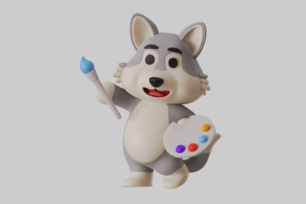 Preview: Cartoon wolf artist with palette