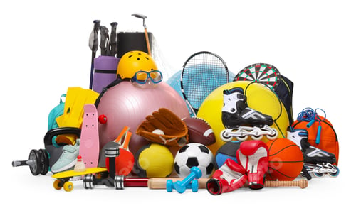 Preview: Many different sports equipment isolated on white