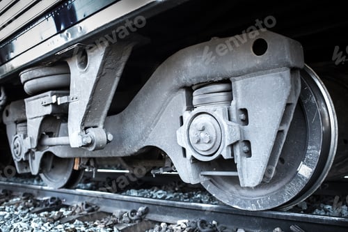 Preview: Close-up on a Train Car Undercarriage, passenger train, freight train