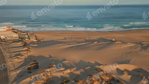 Preview: Marine neighbourhood ocean coast at summer. Drone panorama cozy beach complex