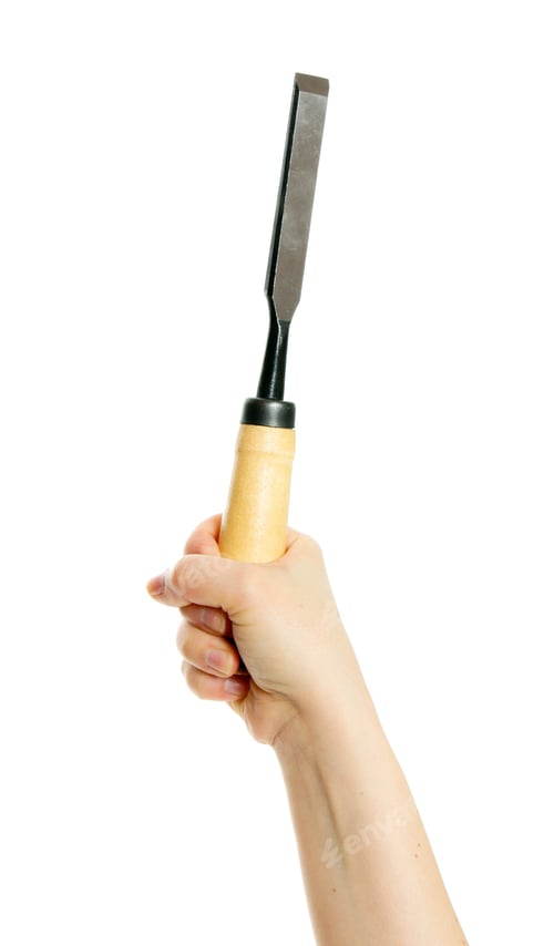 Preview: Chisel in hand on white background.