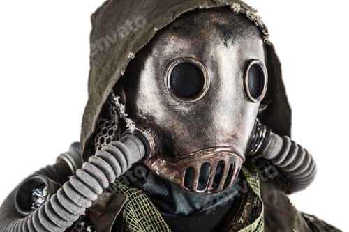 Preview: Portrait of post apocalyptic survivor in gas mask
