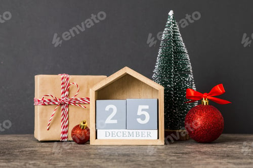 Preview: 25 december. Christmas composition on colored background