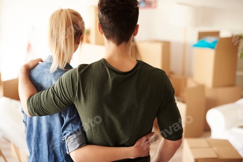 Preview: Rear view of embraced loving couple