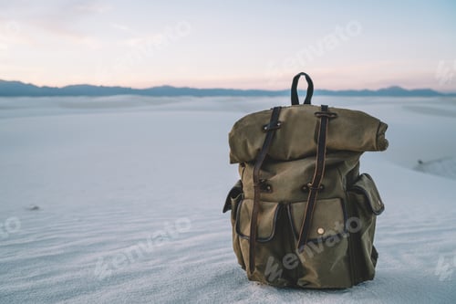 Preview: Full trekking rucksack on white sand