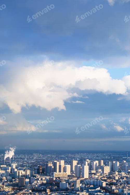 Preview: blue sky over residential district in Paris city