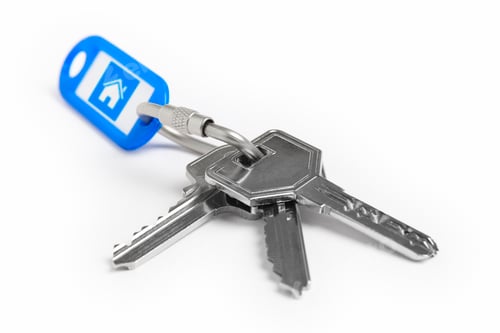 Preview: Key ring with keys over white background. Rent, buy