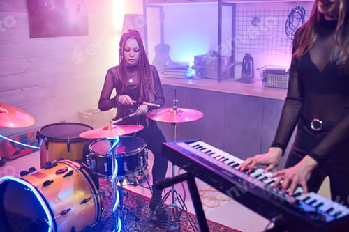 Preview: Music female band playing on instruments