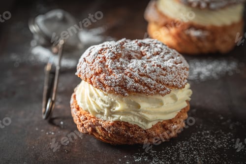 Preview: Sweet and tasty cream puffs with powdered sugar