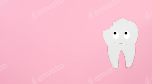 Preview: A white tooth looks at the place of caries on a pink background.