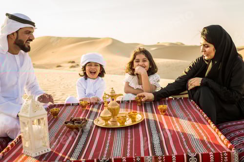 Preview: Arabian family in the desert