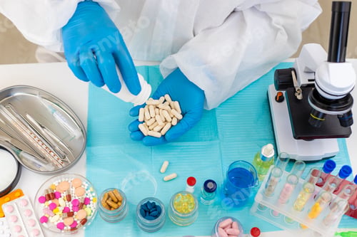Preview: examine drugs in the laboratory. Selective focus.
