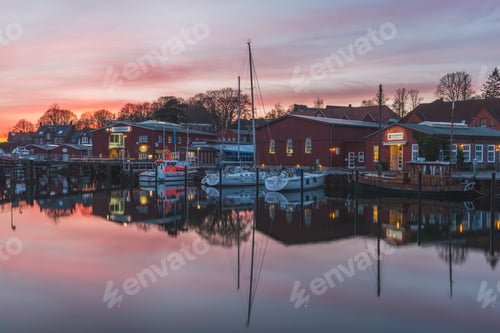 Preview: Germany, Eckernfoerde, Borby, harbour, afterglow