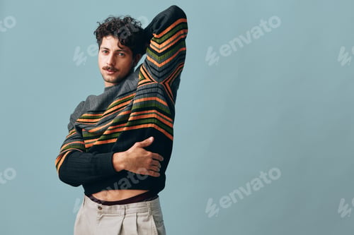 Preview: Smile man face fashion hipster portrait isolated copyspace cool handsome trendy sweater