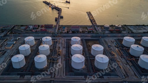 Preview: Aerial view oil terminal storage tank, White oil tank storage chemical petroleum petrochemical.