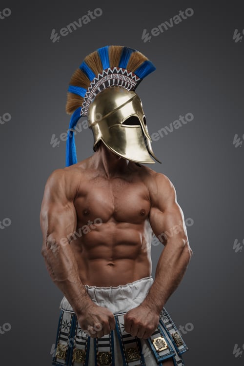 Preview: Powerful greek warrior with perfect body and plumed helmet
