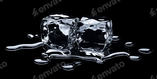 Preview: Melting ice cubes on black background