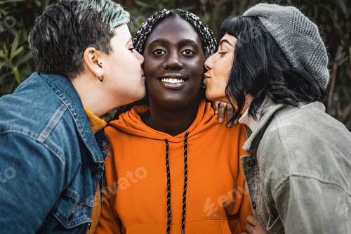 Preview: Diverse woman kissing on the cheek