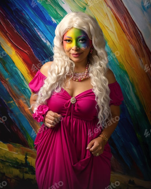 Preview: Woman with rainbow makeup. Fantasy make-up. Fine art beauty portrait.