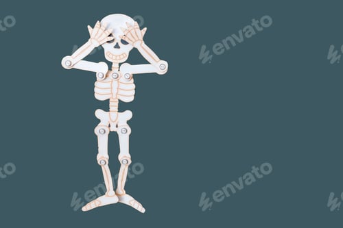 Preview: Funny skeletons on a dark background. Halloween skeleton with copy space. Modern Halloween or Day of