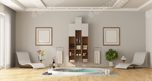 Preview: Luxury bathroom with built-in round bathtub