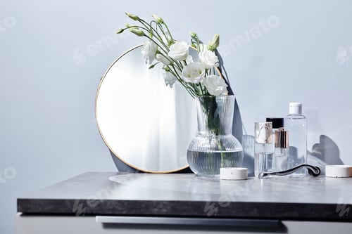 Preview: Toilet table for woman with flower and cosmetics