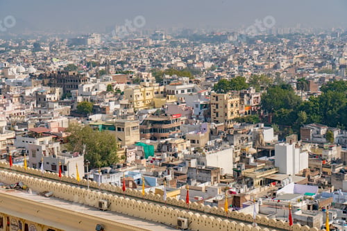 Preview: Aerial shot of the cityscape of Udaipur, Rajasthan, India