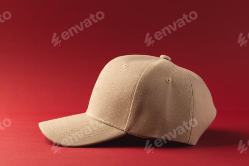 Preview: Cream baseball cap and copy space on red background