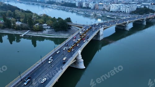 Preview: Aerial view of Budapest Margaret Bridge or Margit hid over River Danube, Hungary