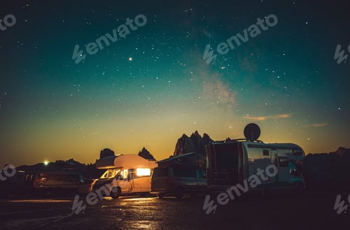 Preview: Mountain RV Park Motorhome Camping Under Starry Sky