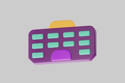 Purple calculator with yellow button and green keypad