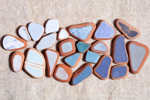 Preview: pieces of colorful tiles polished by the sea