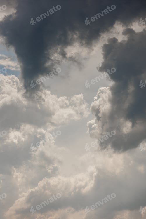 Preview: white storm clouds in sky background of nature. weather and climatic conditions, ecology