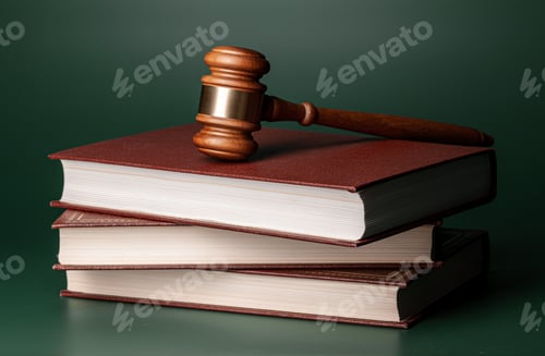 Preview: Close up of a brown wooden gavel and book