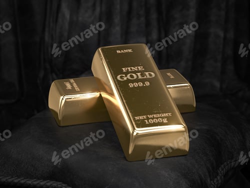 Preview: Golden bars or ingots on black velvet pillow background.