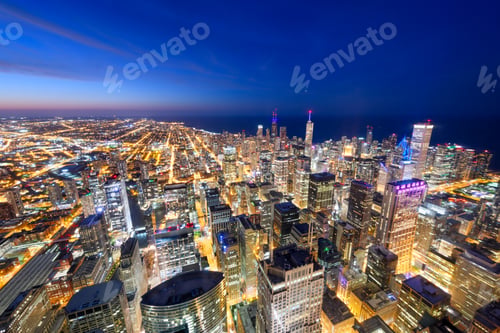 Preview: Chicago, Illinois USA Aerial View at Twilight