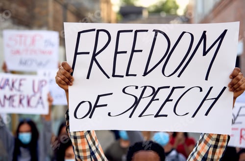 Preview: Close-up of protester holding freedom of speech sign.